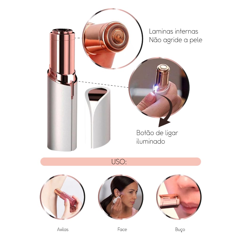 Depilador Elétrico Batom Indolor Portátil Facial Touch Removedor de Pêlos Indesejados Recarregável.